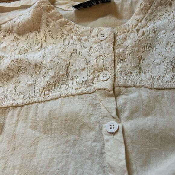 Vtg Button Front Lightweight Natural Cotton Top Small Cream White Hippie Boho - Picture 4 of 4